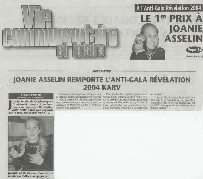 Joanie Asselin remporte l’Anti-Gala Révélation 2004 KARV
